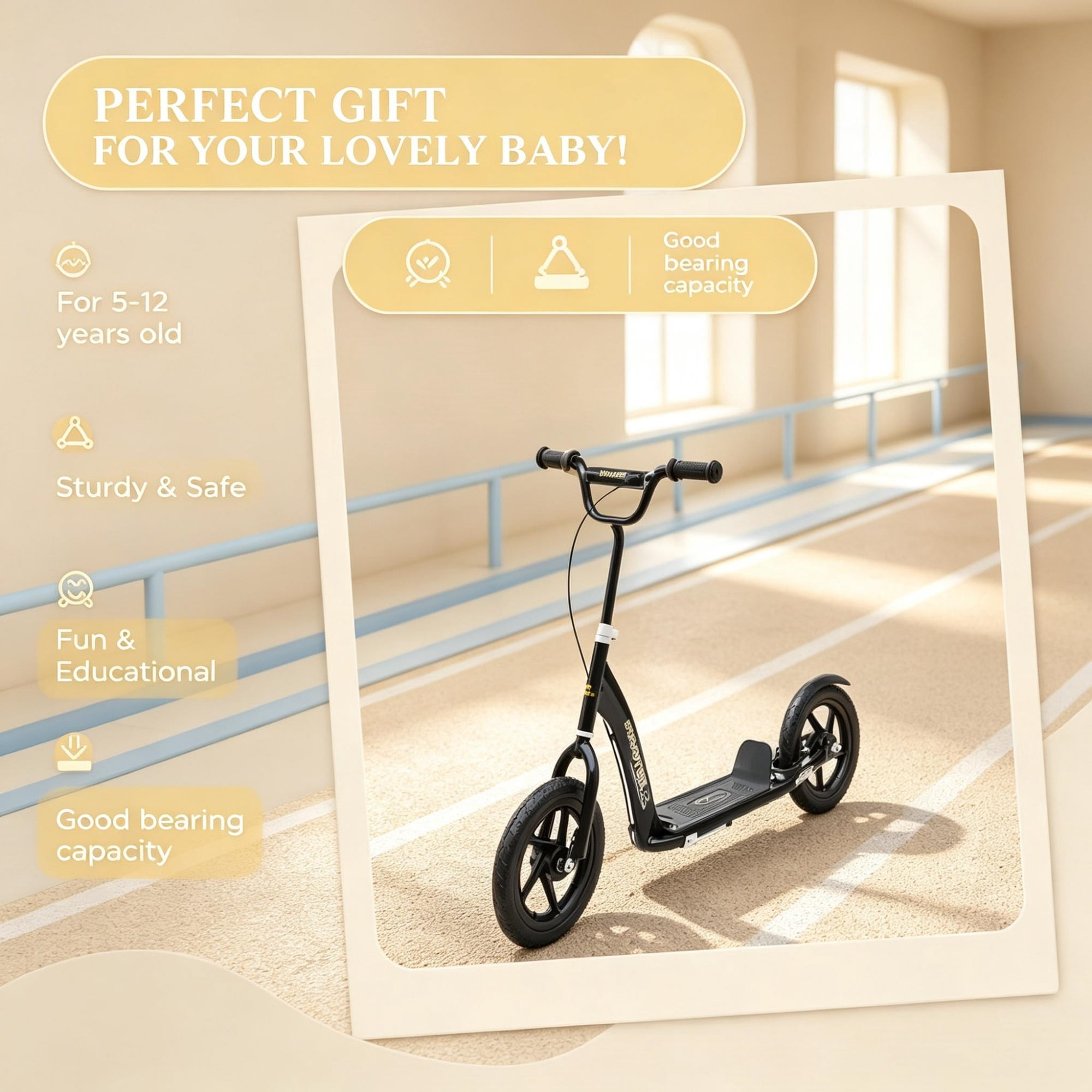 Kids Adjustable Scooter with Rear Brake for Ages 5-12