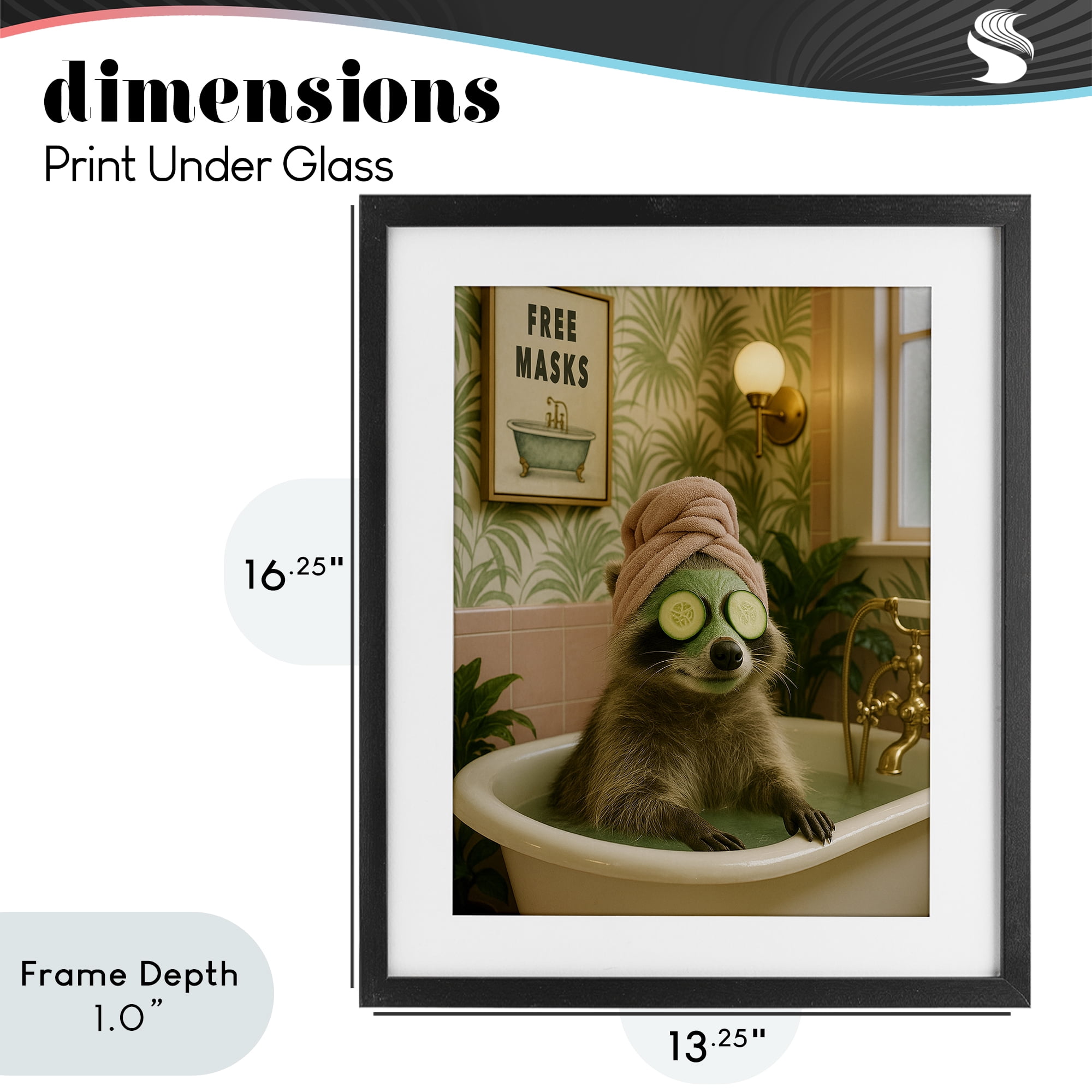 Stupell Industries Raccoon Spa Day Bath Black Framed Print Under Glass, design by Grotto Studios