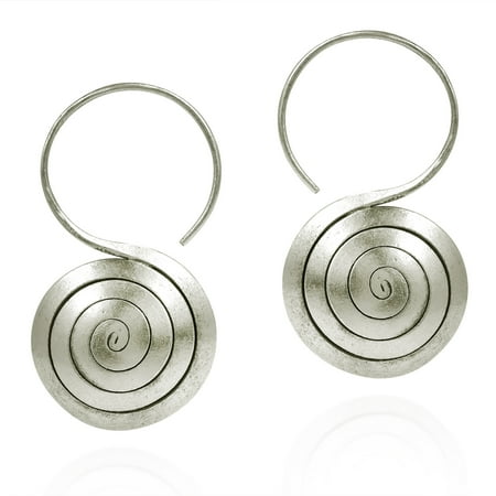 Hill Tribe Silver Circle - Maze Spiral Rolled Pierce Hook Hoop Thai Hill Tribe .925 Sterling Silver Earrings