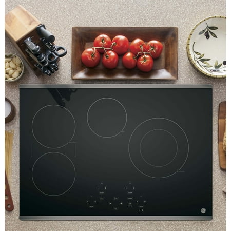 GE - 30" Built-In Electric Cooktop - Stainless steel on black