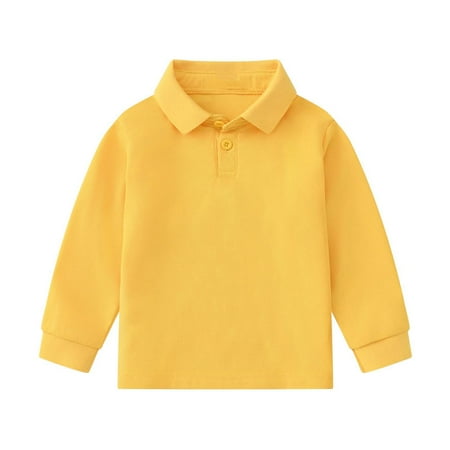 

LNWUY Boys Solid Color Casual School Long Sleeve Shirt Lapel Button Closure Shirt Comfortable Breathable Wicking Top Yellow 13 Years