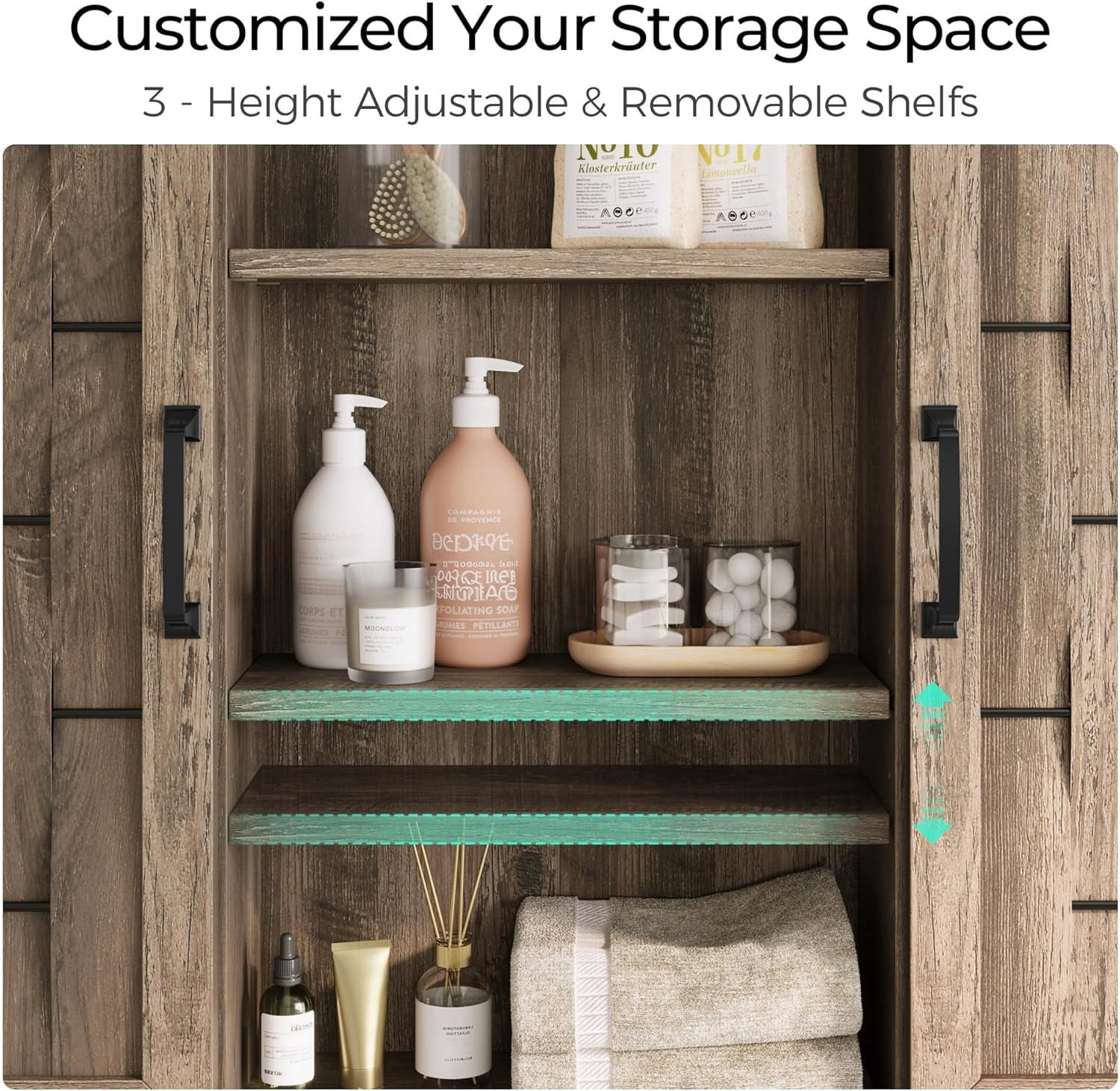 Caffoz 31 Inch Farmhouse Sliding Barn Door Medicine Cabinet Adjustable Shelves Light Brown