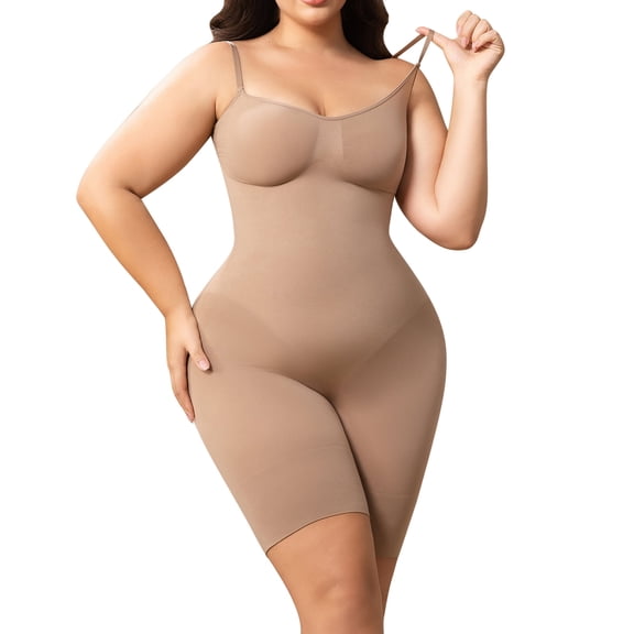 Athlemo Womens Shapewear Mid-Thigh Bodysuit with Tummy Control,Body Shaper