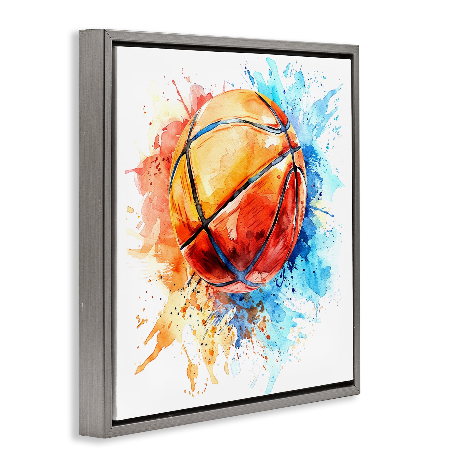 Stupell Industries Basketball Chromatic Splash Sports Painting Gray Floater Framed Canvas Art Print Wall Art, 25 x 25