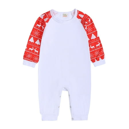 

ERTUTUYI Xmas Baby Merry Christmas Pajamas Patchwork Long Sleeve Cute Cartoon Romper Jumpsuit Pajamas PJ s Family Matching Sleepwear Clothes Red 12M