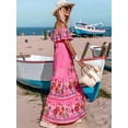 thumbnail image 6 of Women'S Mexican Dress Summer Floral Print Off the Shoulder Sleeveless Beach Long Maxi Dress Pink XL, 6 of 9