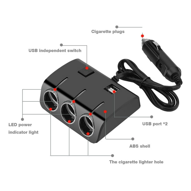 Adaptateur de prise allume-cigare AutoDrive double 12 V / 24 V avec deux  ports de charge USB, compatible avec les smartphones et les tablettes deux  prises, deux ports USB 