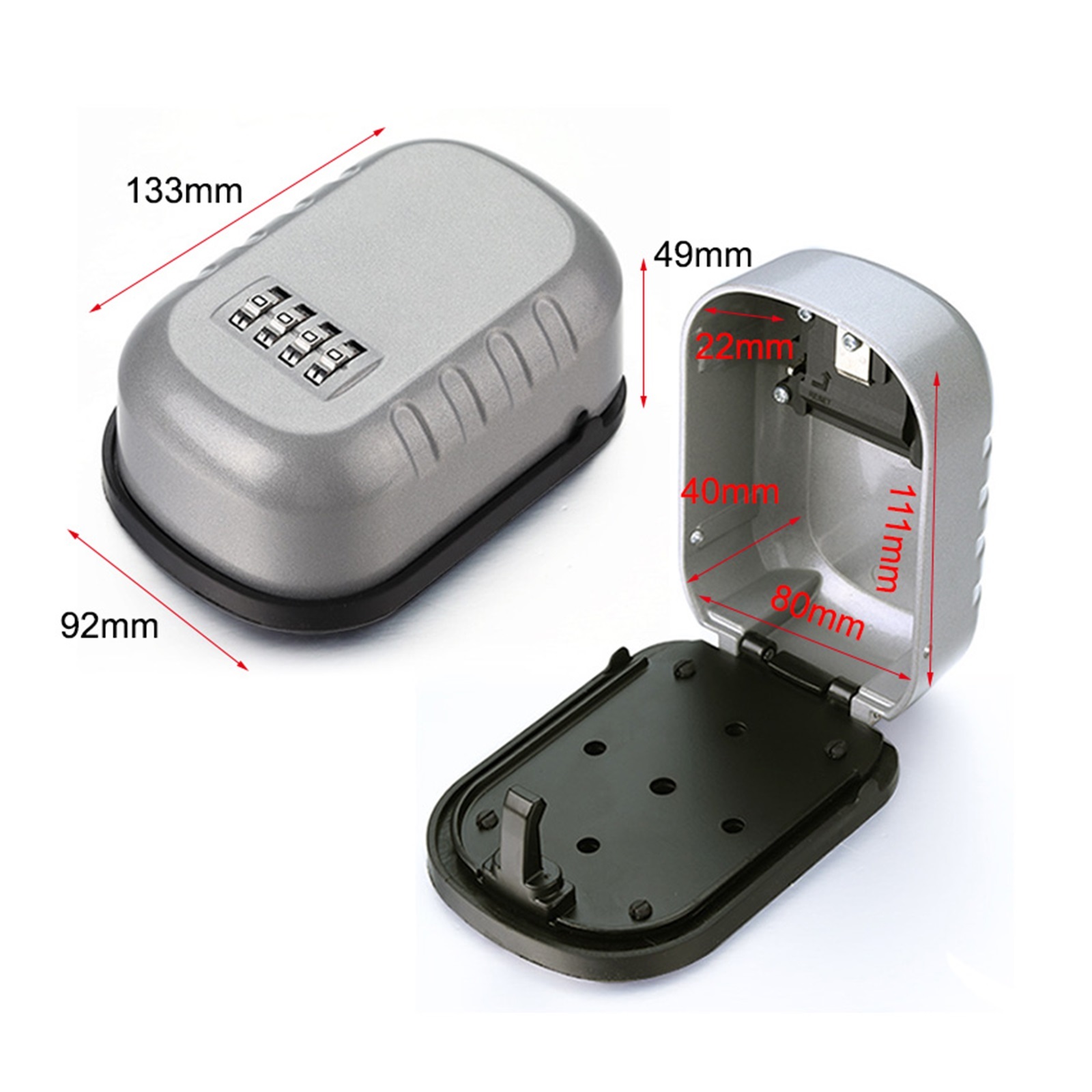 Key Lock Box , Wall Mounted 4 Digit Combination Key Storage Lock Box Aluminum Alloy Key Safe Box Indoor Outdoor Keys Storage Boxs ,Prevent Theft