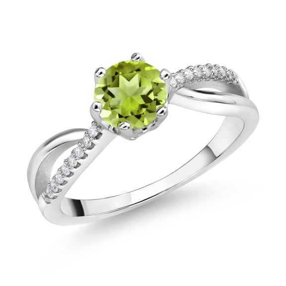Gem Stone King 925 Sterling Silver Ring Round Peridot and Moissanite (1.08 Cttw) (Size 5)