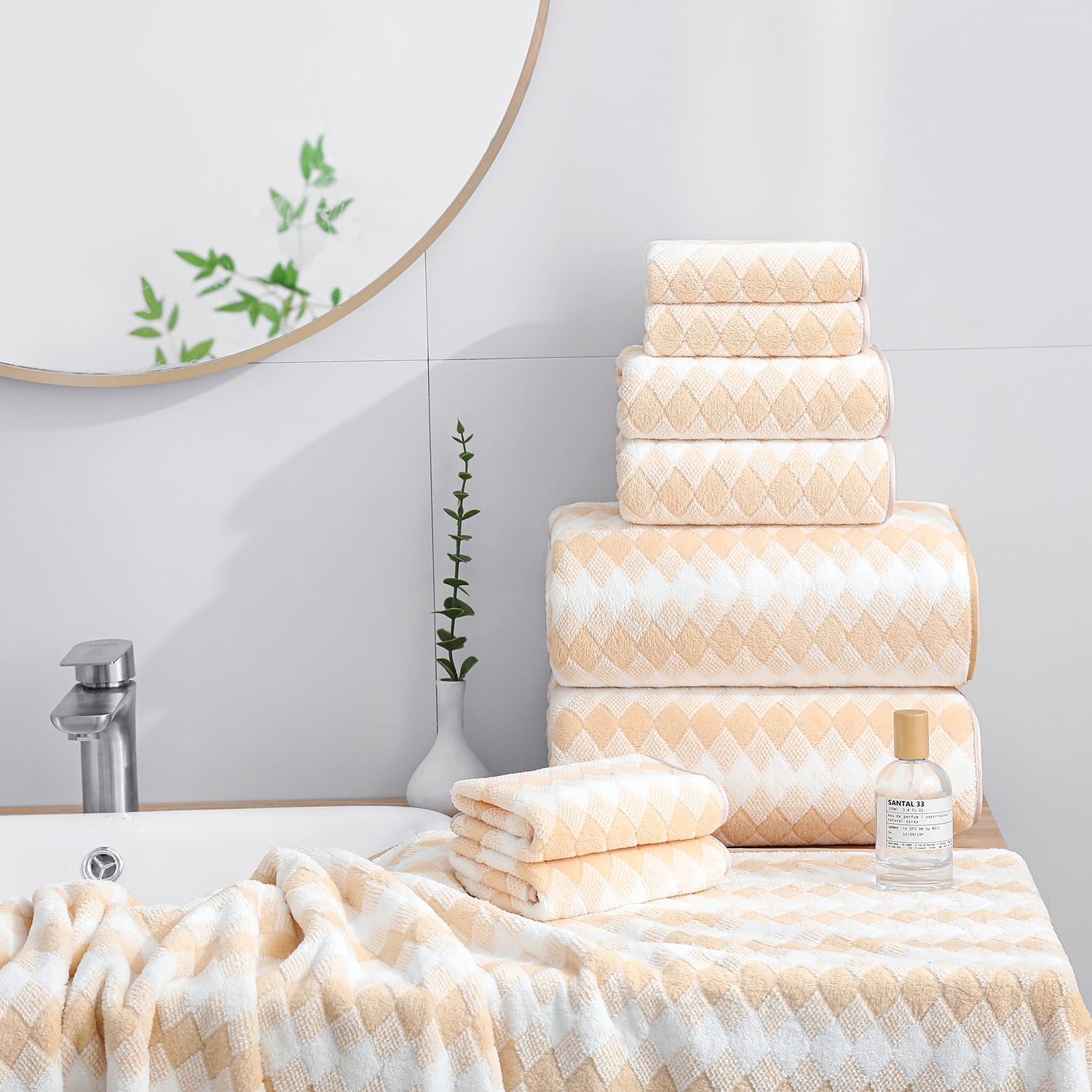Beartech 8 Piece Microfiber Bath Towel Set 2 Oversized Bath Sheet,2 Hand Towels and 4 Washcloths| Ultra Soft & Less lint,Highly Absorbent Quick Dry Shower Towel For Bath Hotel-Apricot Yellow