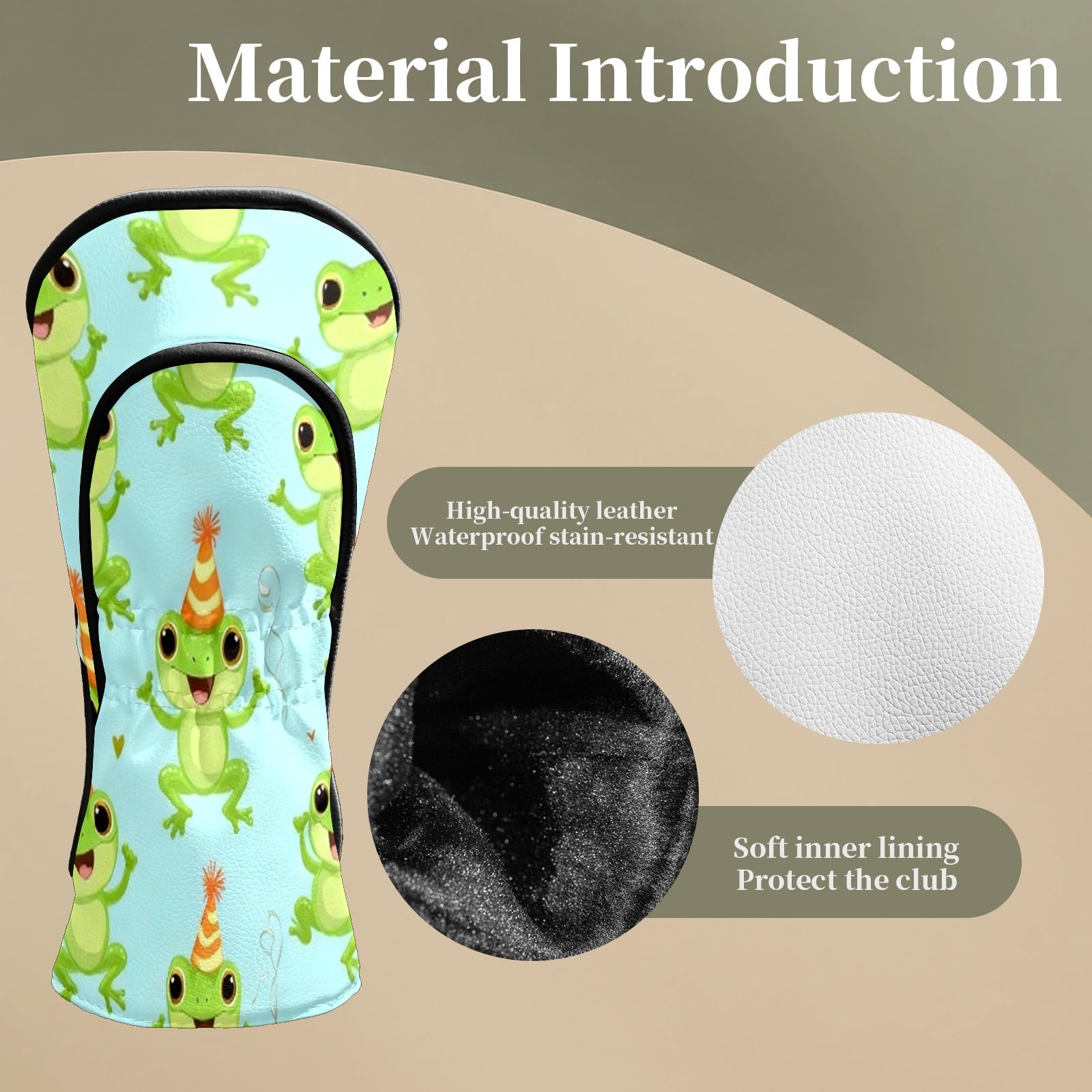 Golf Head Covers for Woods and Driver Waterproof Leather Golf Club Head Covers for Women Men Golf Driver Fairway Wood Headcover Cheerful Frog Celebration Mural