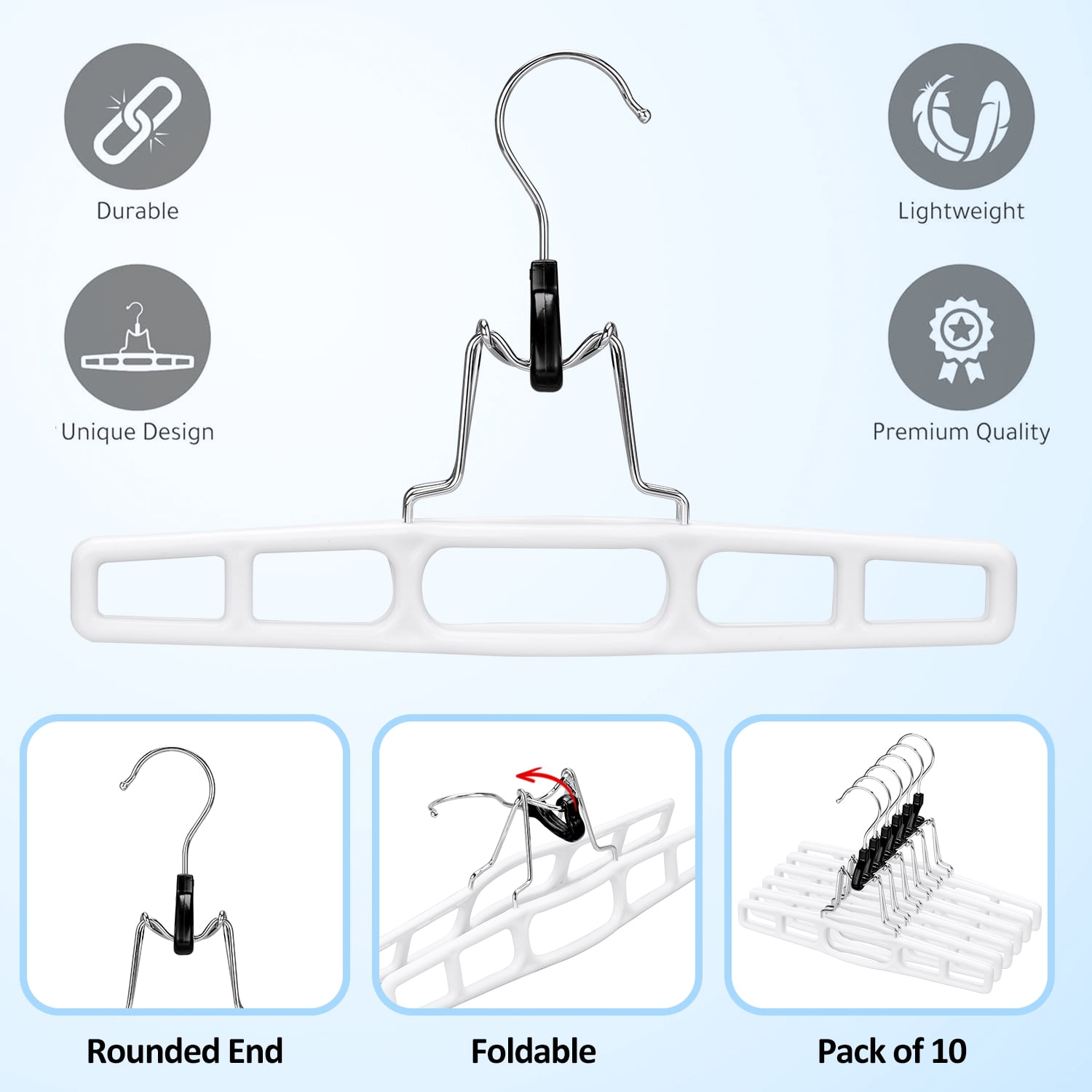 BagDream 12 Pack Plastic Skirt Hangers for Women Men, 11 Inch Space Saving Pant Hangers with Locking Clasp, Heavy Duty Clamp Hangers for Pants Jeans Shorts