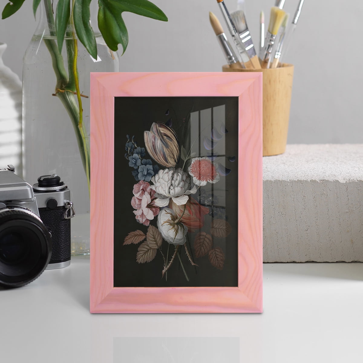 Dramatic Bouquet I -Framed Print w/glass-Sunset Pink