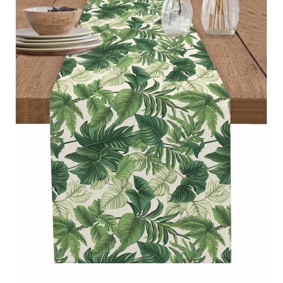 Hokiten Table Runners 60 Inches Long Dress Scarves, Green Palm Leaves Farmhouse Kitchen/Dining Table Runner, Small Coffee Tablerunners, Summer Botanical Watercolor 13x60 Inch