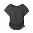 thumbnail image 2 of Timegard Crop Tops for Women Round Neck Side Ruched Slim Solid Color T Shirts Summer Casual Tops Trendy, 2 of 5