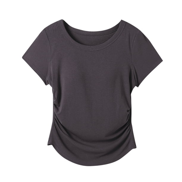 Tops de Manga Corta de las Mujeres Casual, Moda de Color Sólido, con la Almohadilla de Pecho Top de Pijama para las Mujeres