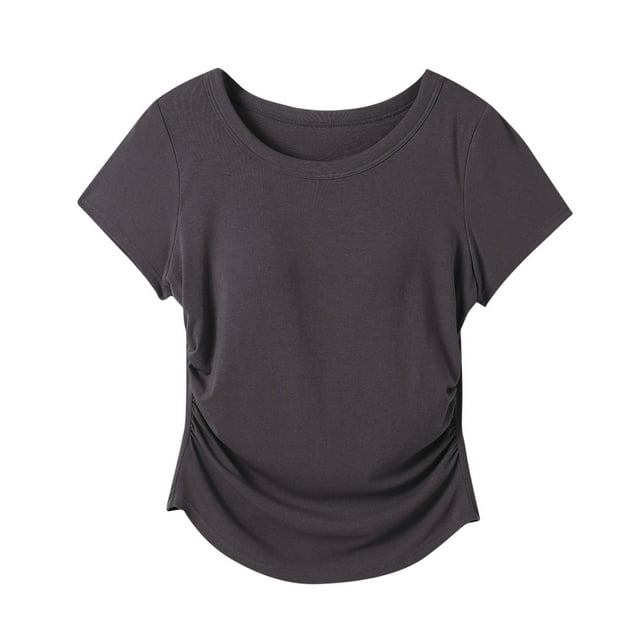 Tops de Manga Corta de las Mujeres Casual, Moda de Color Sólido, con la Almohadilla de Pecho Top de Pijama para las Mujeres
