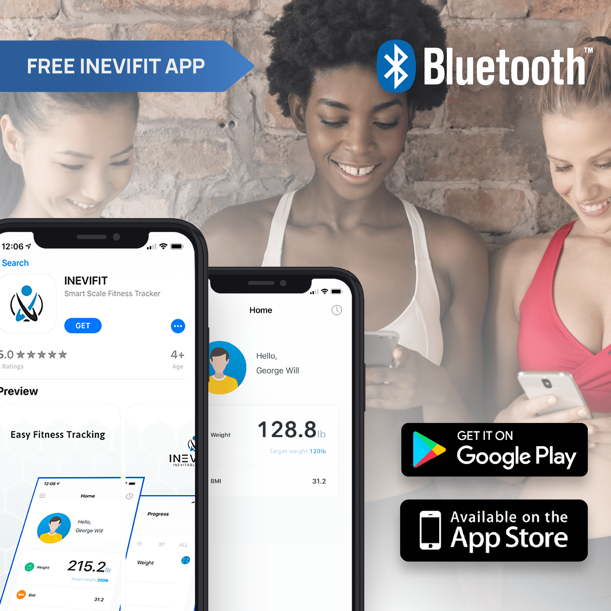 INEVIFIT Smart Premium Bathroom Scale with Bluetooth and Free Tracking INEVIFIT APP - Silver