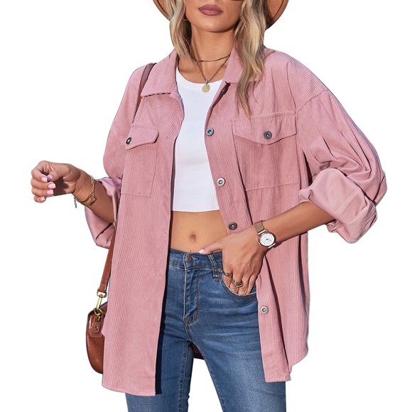 Ladies Vintage Jacket Corduroy Shirt Loose Corduroy Jacket Lapel Transition Jacket Autumn Winter Casual Long Sleeve Unicoloured Streetwear With Pocket Lapel Outwear Short Jacket