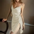 thumbnail image 2 of ZyeKqe Satin Nightgown for Women Spaghetti Strap Mini Dress Side Split Deep V Neck Backless Short Chemise Lingerie, 2 of 6