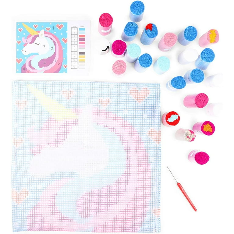 Unicorn Latch Hook Kit for Kids and Beginners, Printed Canvas (26 Pieces) 