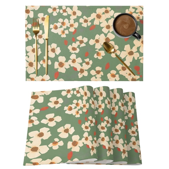 Beige Artwork Floral Placemats Set of 6 Abstract Art Botanical Green Place Mats Indoor Wipeable Table Mats Washable Cloth Dining Table Placemats for Kitchen Holiday Party Home Decor 13x19 Inch
