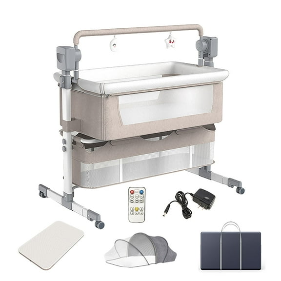 Newborn Cribs with Bluetooth Music Infant Bedside Bed Electric Rocking Baby Bed with Height Adjustable