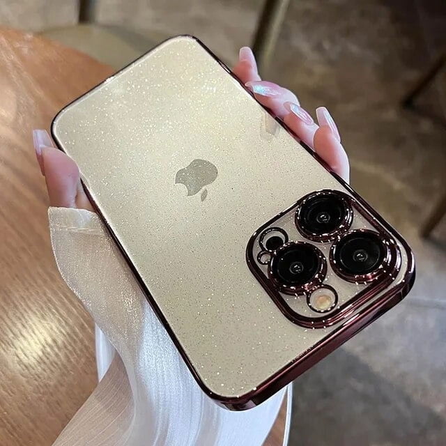 Luxury Electroplated Glitter Phone Case For IPhone 15 14 13 12 Pro Max Clear Transparent Shockproof Hard Back Protective Cover