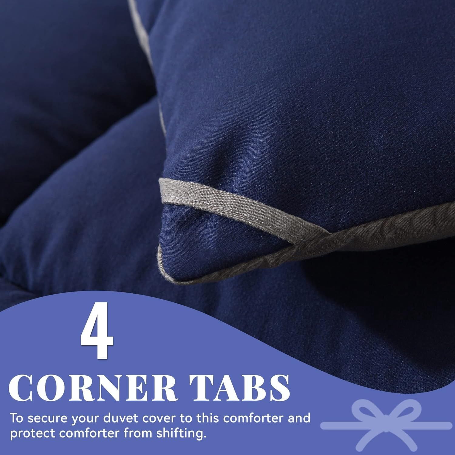 Queen Size Down Alternative Comforter, All Season Soft Quilted Bedding with Corner Tabs, Lightweight Microfiber Fill for Winter Summer Use, Blue Grey