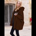 thumbnail image 4 of Chaqueta con Capucha y Cuello en V de Larga de Color Liso para Mujer, Informal, Holgada, de Felpa, Sin Botones. Color Café 4XL, 4 of 7
