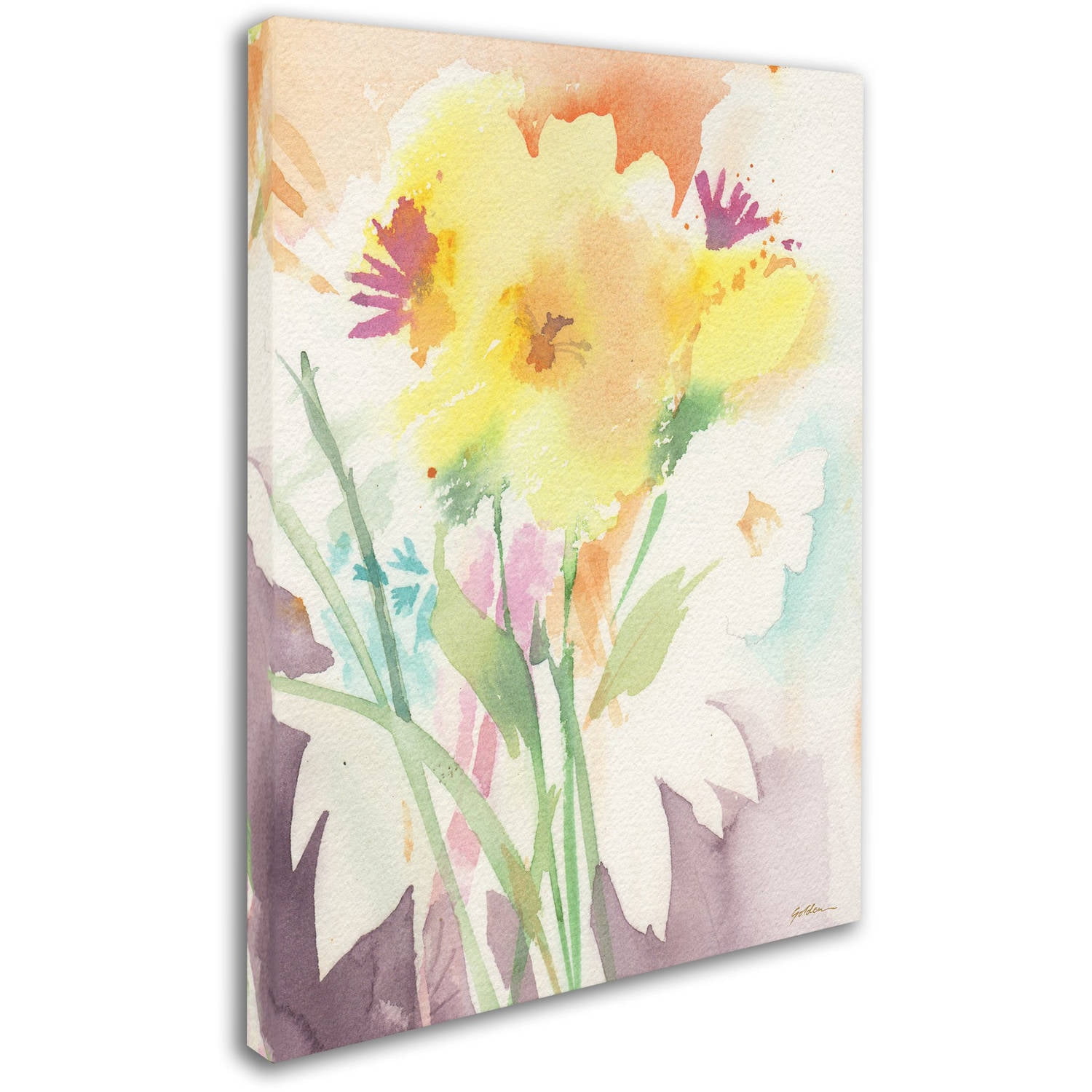 Trademark Fine Art Sheila Golden 'Yellow Flower Blossoming' 14" x 19" Canvas Stretched Art Print (190836240104)