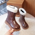 thumbnail image 4 of Kids Cozy Fleece Trim Mid‑calf Boots, Winter Warm Side Zip‑up Leather Boots, 4 of 7