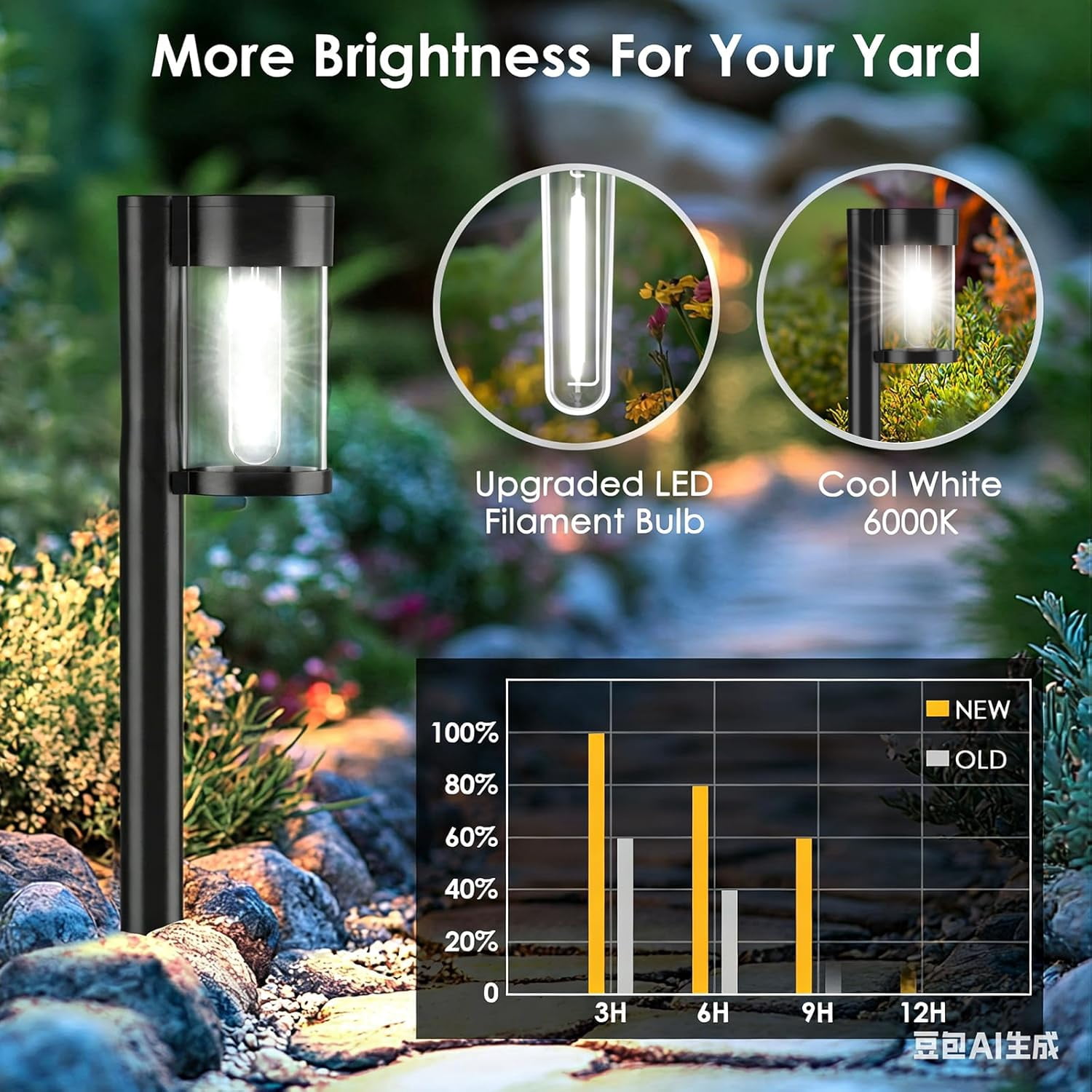 Solar Pathway Lights Outdoor, Metal & Glass Solar Lights Outdoor Waterproof Landscape Path Lights for Yard Walkway Garden Decor