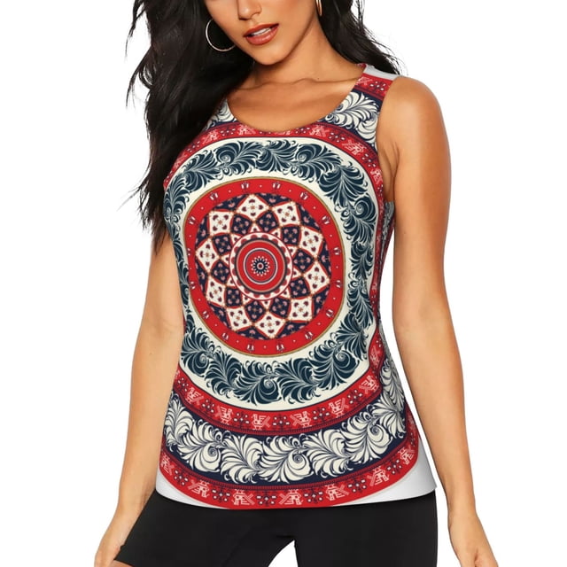 Fotbe Round Design Blusas Sin Mangas para Mujer – Estilo Casual, Corte Suelto, Slim-Fit, Cuello Redondo Deportivo, Tops de Verano para Gimnasio y Yoga-Small