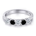 thumbnail image 3 of Gem Stone King 925 Sterling Silver White Topaz and Black Diamond Wedding-Bands Ring for Women | 0.99 Cttw | Round 3.5MM | Gemstone November Birthstone | Size 5, 3 of 6