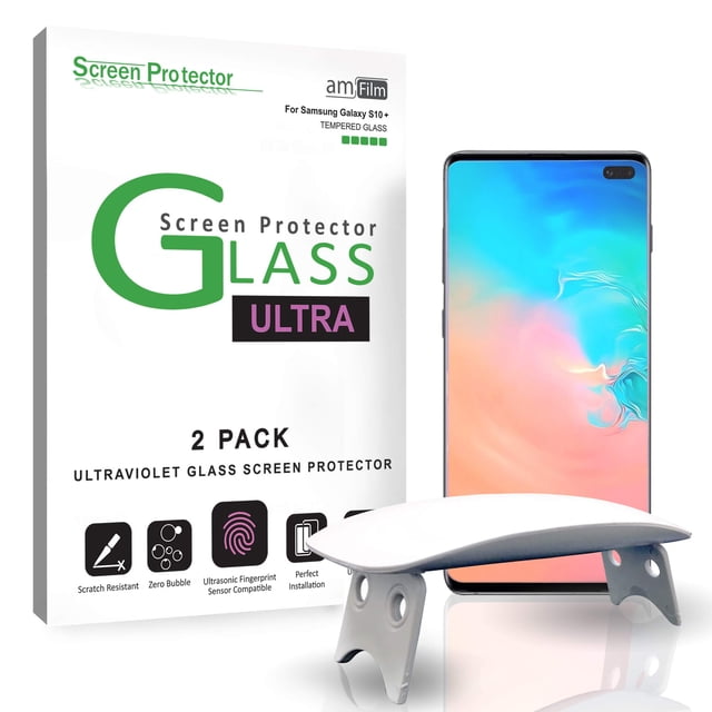 Protector de pantalla AmFilm Ultra Glass para Galaxy S10 Plus, paquete de 2