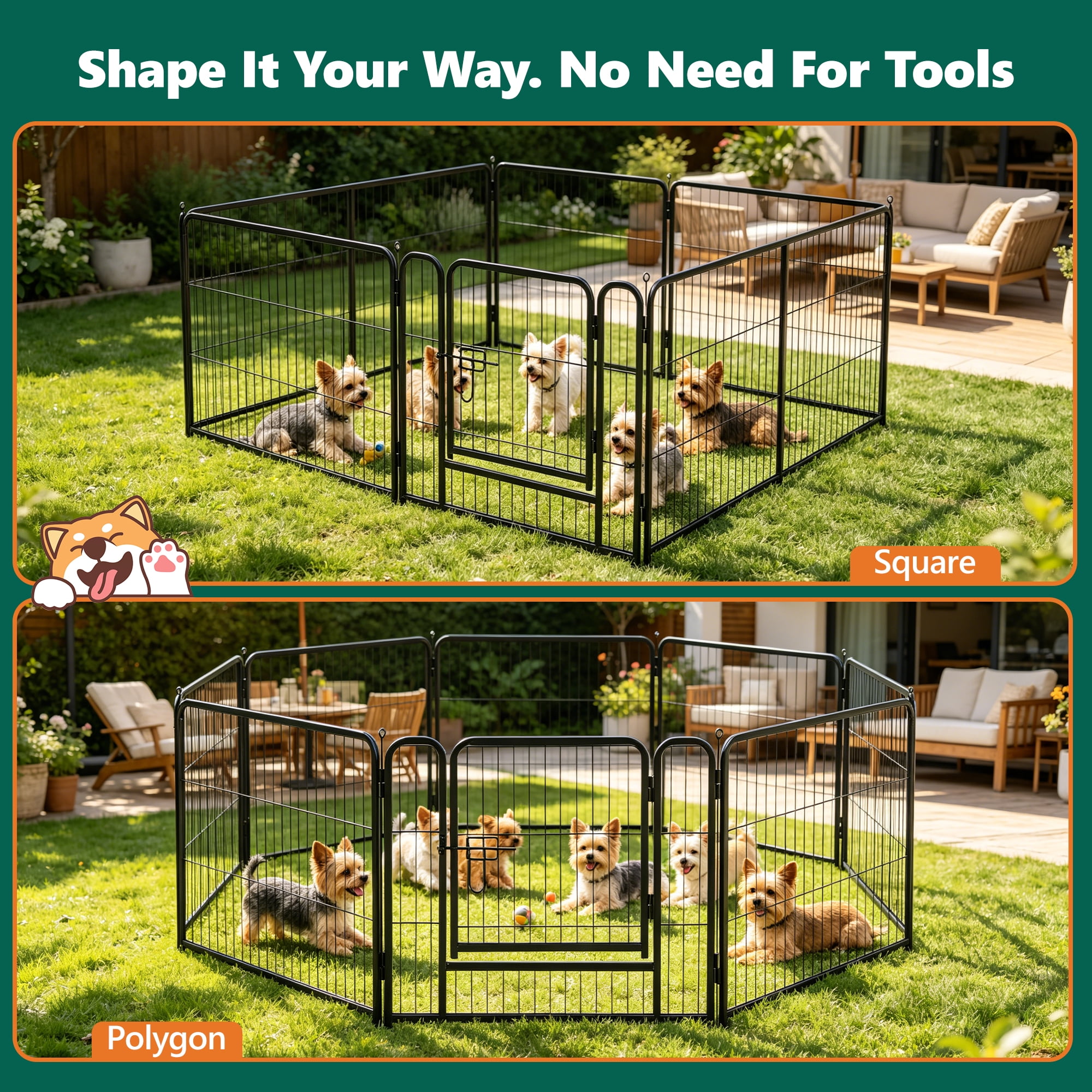 WLLJOY Dog Playpen, 24 Inch 8 Panels Heavy Duty Metal Pet Fence for Indoor/Outdoor, Large Dog Exercise Pen for RV Camping/Yard/Garden, Black