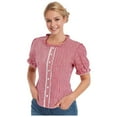 thumbnail image 5 of Casual Tops for Women Plaid Print Basic Square Neck Short Sleeve Button Blouses Relaxed Fit Vacation Fashion Summer T-Shirt, 5 of 9