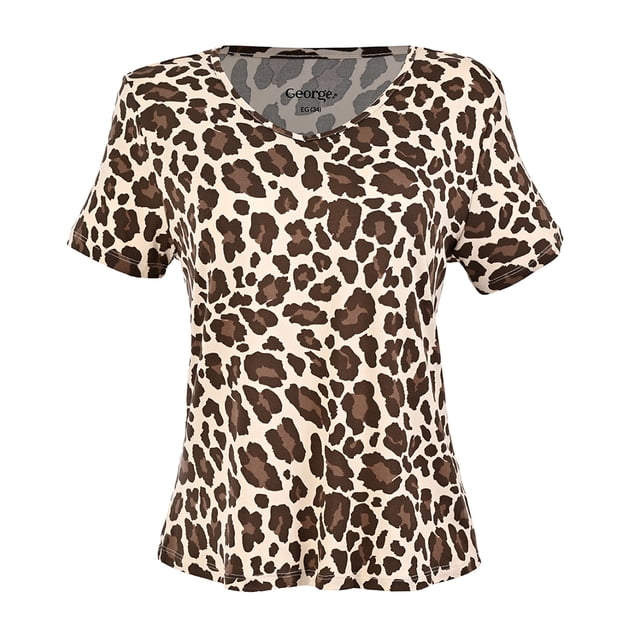 Playera George para Mujer, Manga Corta Escote V, Print Crema Talla M