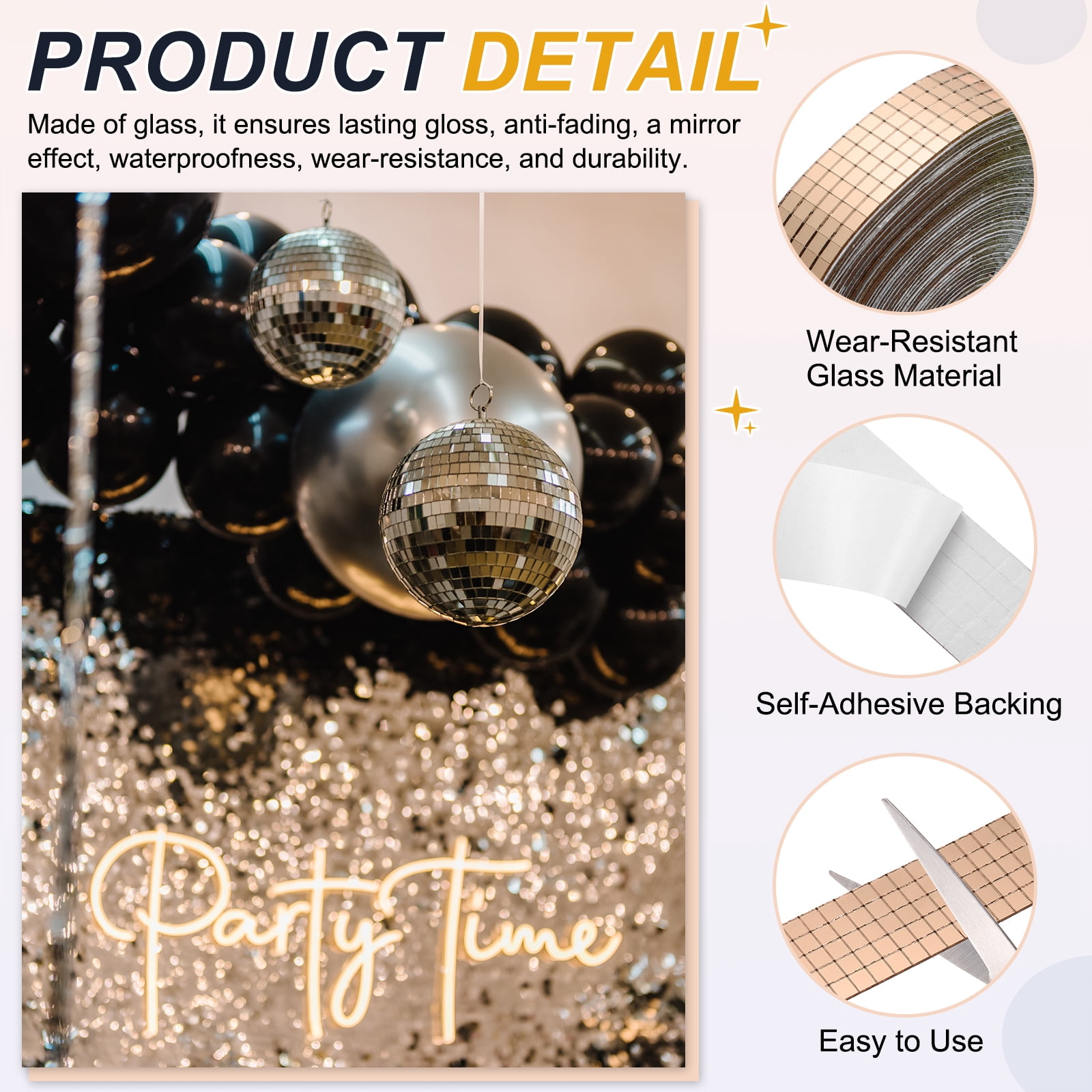 Uxcell 5x5mm Self Adhesive Mirrors Mosaic Tiles, 10000 Pcs Square Mini Glass Mosaic Disco Tile Sticker for DIY Craft Disco Ball Party Decoration, Rose Gold