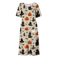thumbnail image 4 of Women's Halloween Print Casual Dress, Round Neck with Pockets Design , Comfortable Relaxed Fit Fabric for Everyday Wear, Halloween Themed Dress for Women Khaki B 3XL, 4 of 6