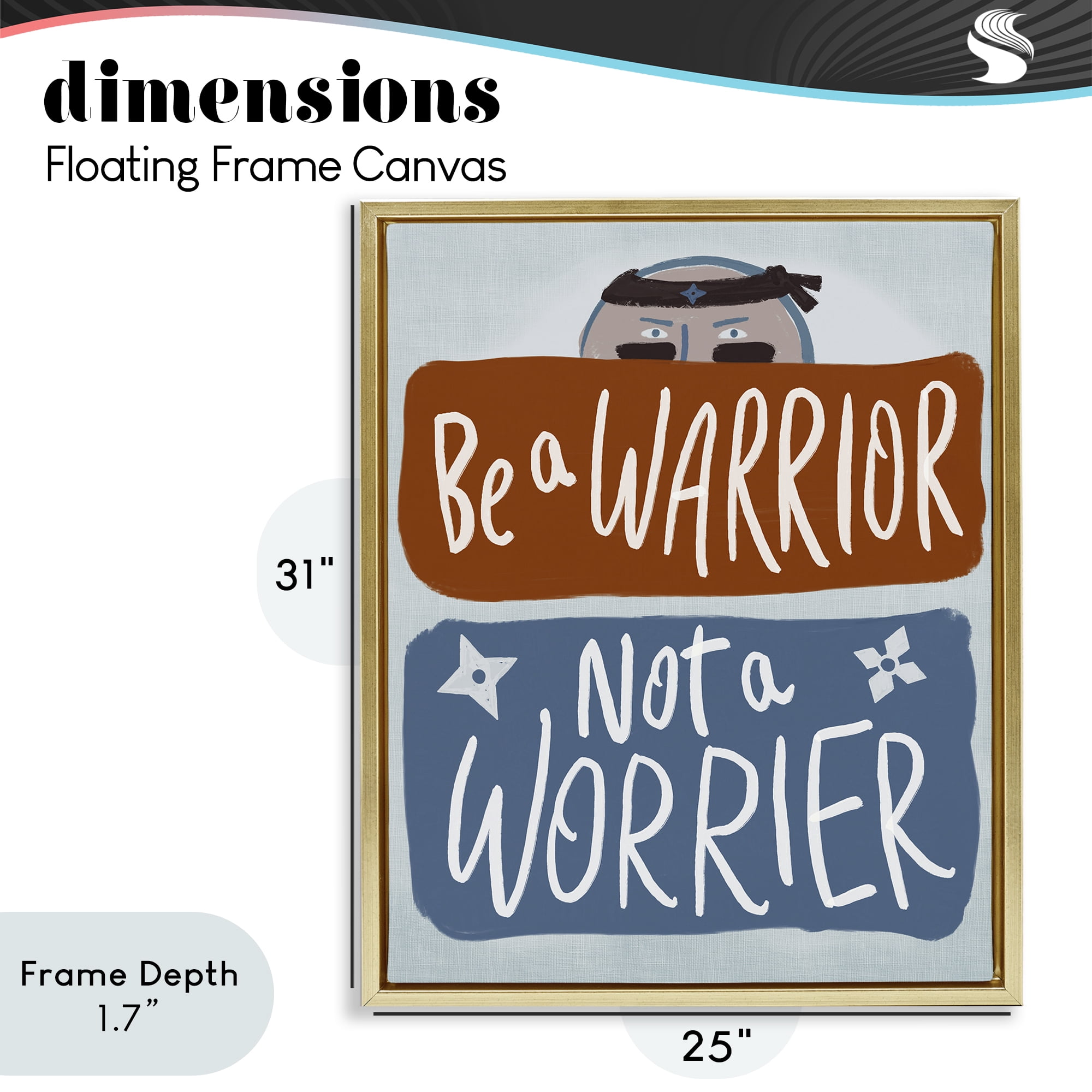 Stupell Industries Warrior Not Worrier Gold Framed Floater Canvas Wall Art, design by Connie Summers