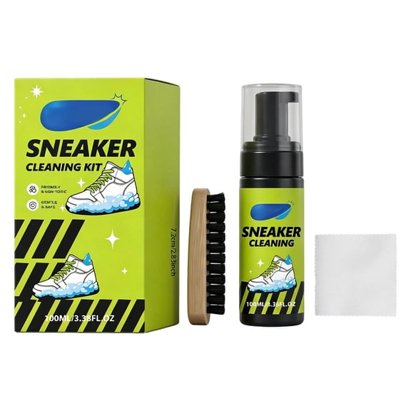 Cozeii Shoe Cleaning Kit, Sneaker Cleaner, Portable Sports Shoe Brush and Towel Cleaner for Canvas, Mesh, Leather, Travel, Daily Shoe Care, Green