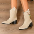 thumbnail image 5 of Wdhugt Winter Suede Boots For Women Mid Heel Casual Pointed Toe Bow Detail Size 9.5 Us Flock Upper Material, 5 of 7