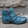 thumbnail image 3 of Botas de piel de tacón bajo estilo retro para mujer, con cremallera, de color liso, 3 of 3