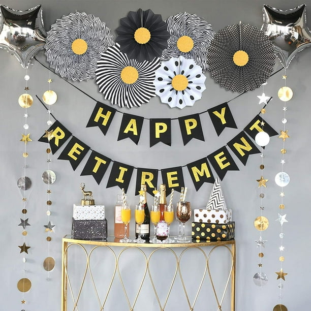 Homond Retirement Party Decorations Supplies, Black and Gold Happy