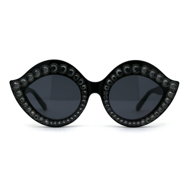 Heavy Oversize Rhinestone Leaf Shape Mod Sparkling Sunglasses Black Gunmetal