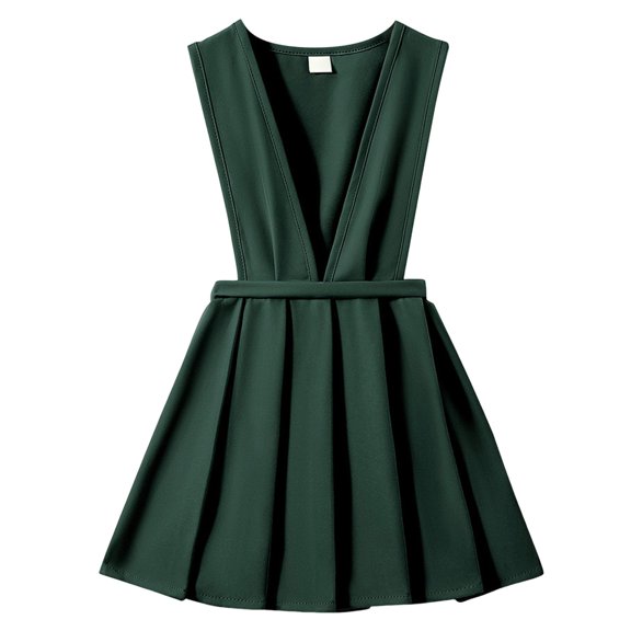 Vdoaml Little Girls Sleeveless School Dress Childrens Knee Length Skirt Kids A Line Mini Dresses Uniform Outfit 6-7 Years Dark Green
