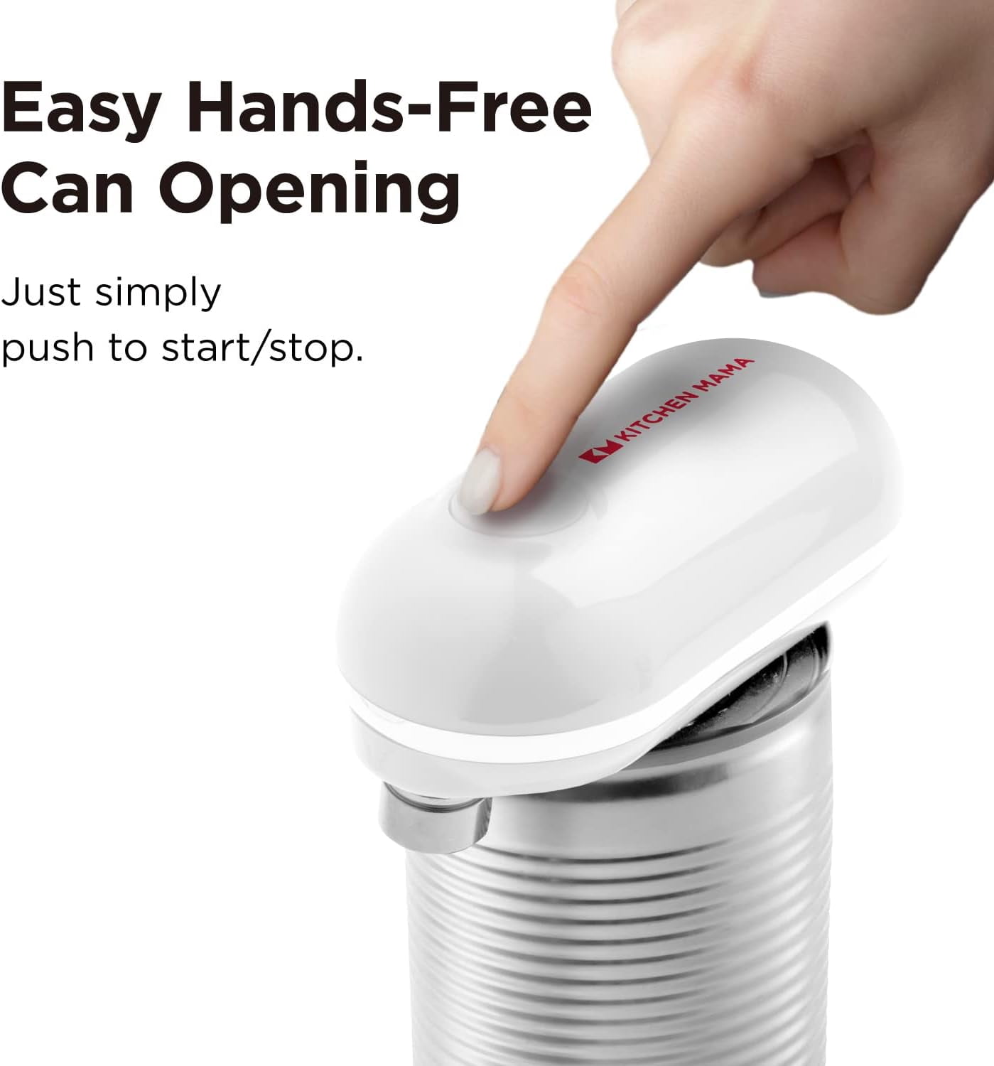 Kitchen Mama Mini Electric Can Opener: Portable, Smooth Edge, Food-Safe, Battery Operated (White)