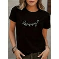 thumbnail image 1 of T-Shirt Décontracté à Manches Courtes pour Femmes avec Script "Happy", Tee-Shirt Blanc Classique pour Usage Quotidien, Haut Confortable avec Col Rond – Tee-Shirt de Sport à la Mode pour Adultes, Hommes, Femmes, Adolescents, Adolescents, 1 of 8
